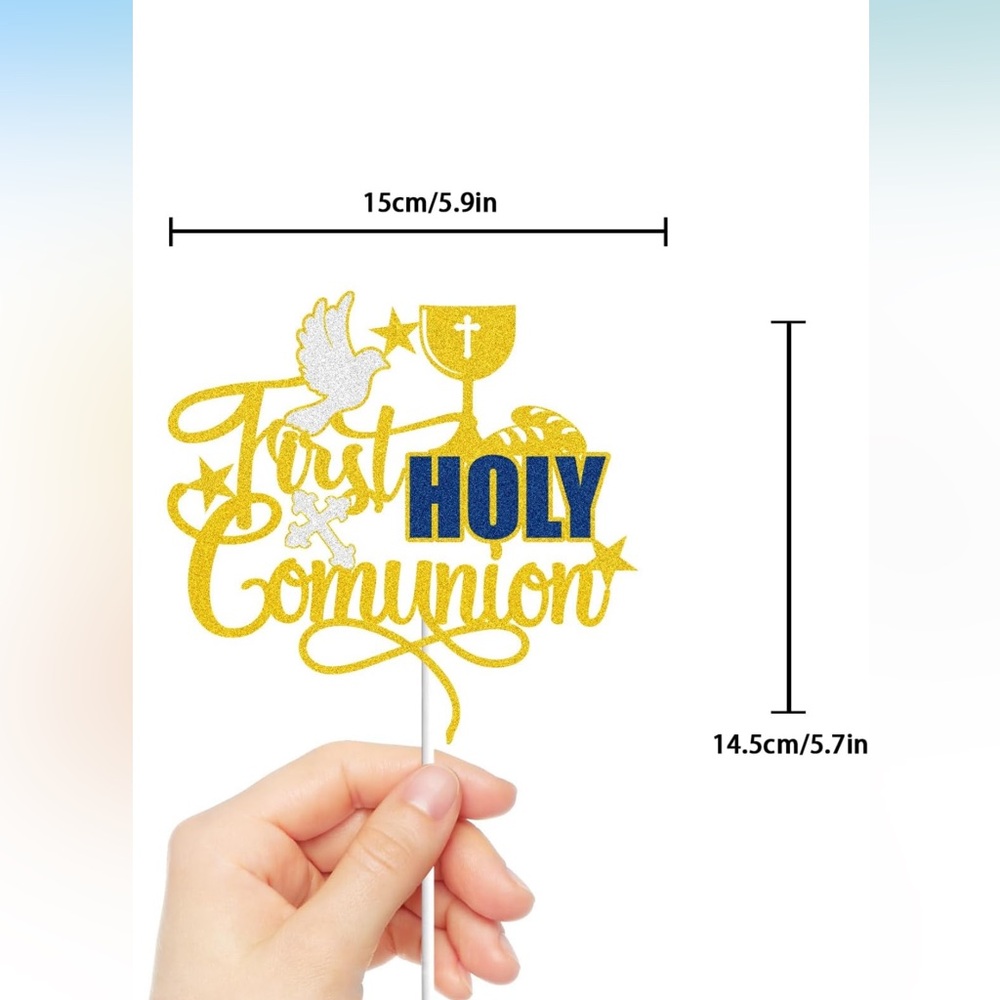 First Holy Communion Cake Topper - Gold and Blue